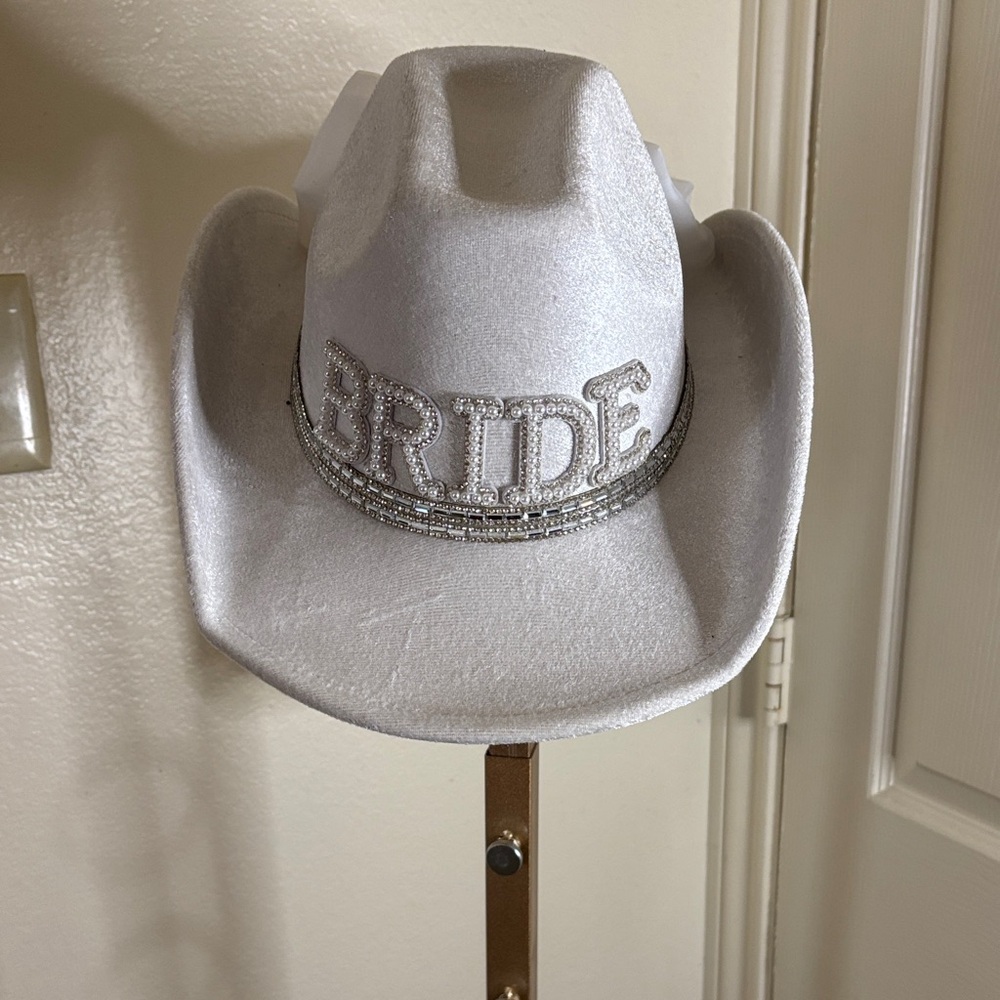 White Bride Cowboy Hat with Silver Accents